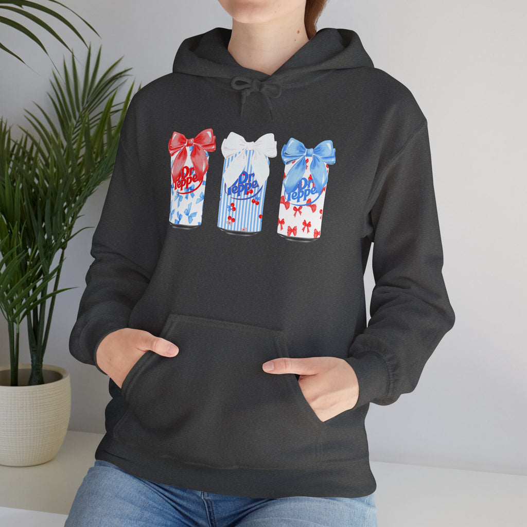 Gift Box Trio Hoodie - Red White Blue Ribbon Holiday Sweatshirt