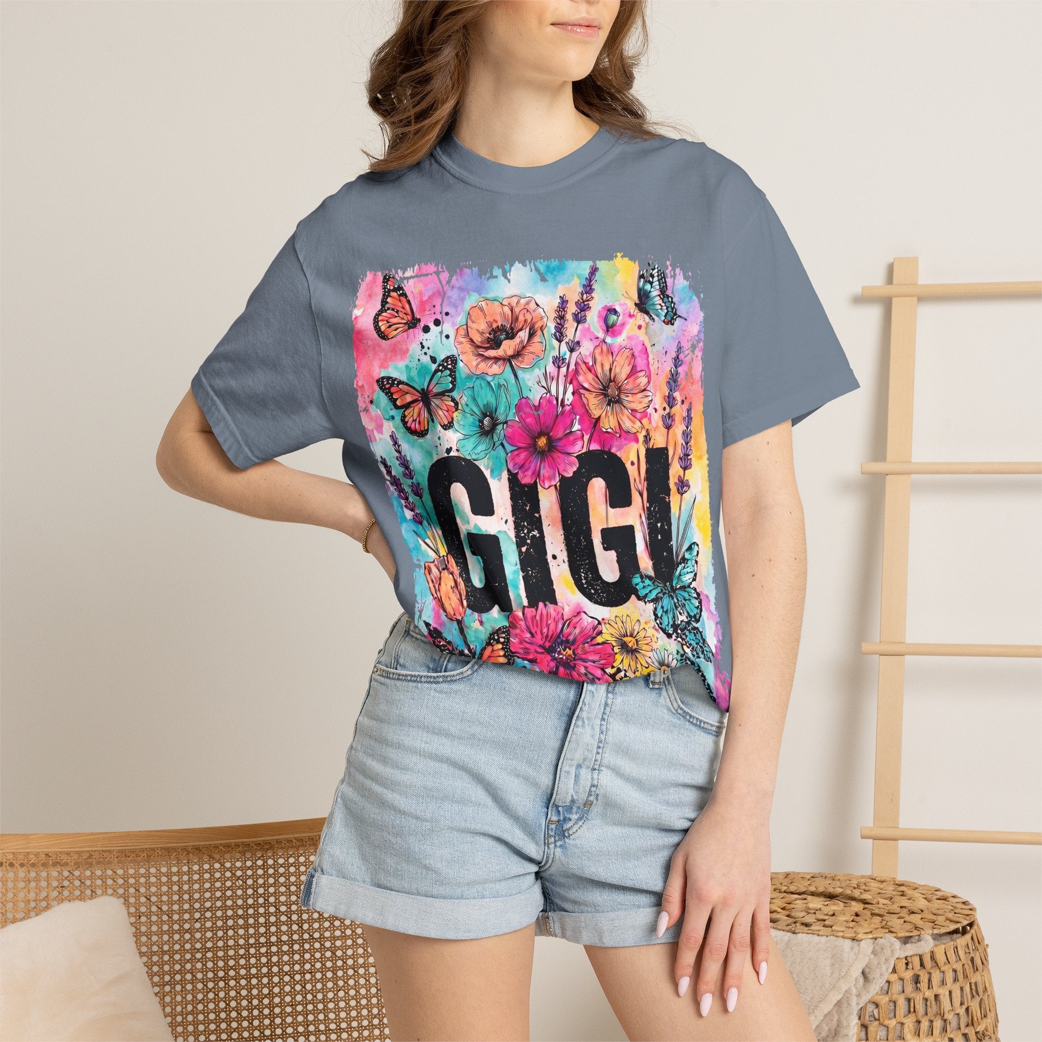 Gigi Floral Graphic T-Shirt — Colorful Butterflies & Flowers Gift Tee