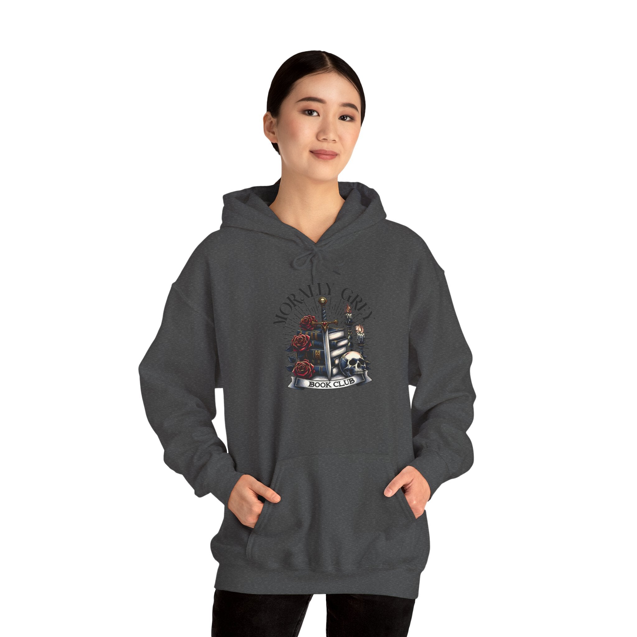 Horror Girl Graphic Hoodie – Gothic Roses & Vintage Candle Illustration