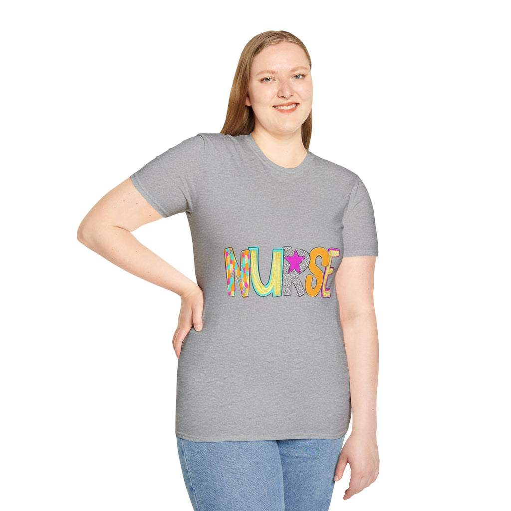 Nurse Colorful Lettering T-Shirt – Playful Scrubs-Themed Tee for Nurses