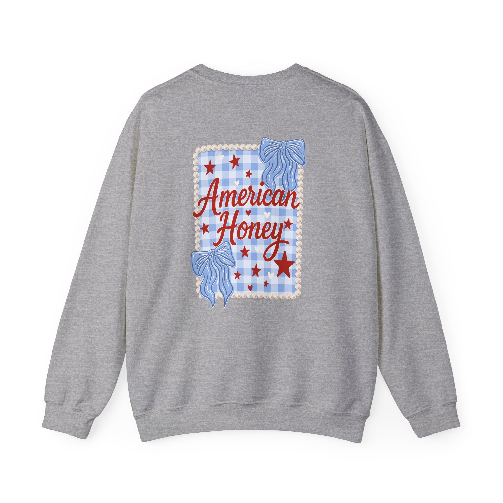 Double-sided American Honey Crewneck Sweatshirt — Patriotic Blue Ribbon Stars Pullover