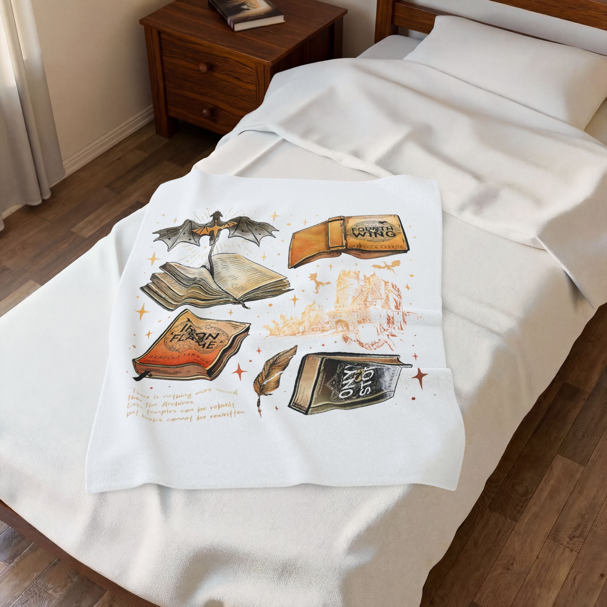 Fantasy Book Lover Plush Blanket – Magic Books & Castle Velveteen Throw