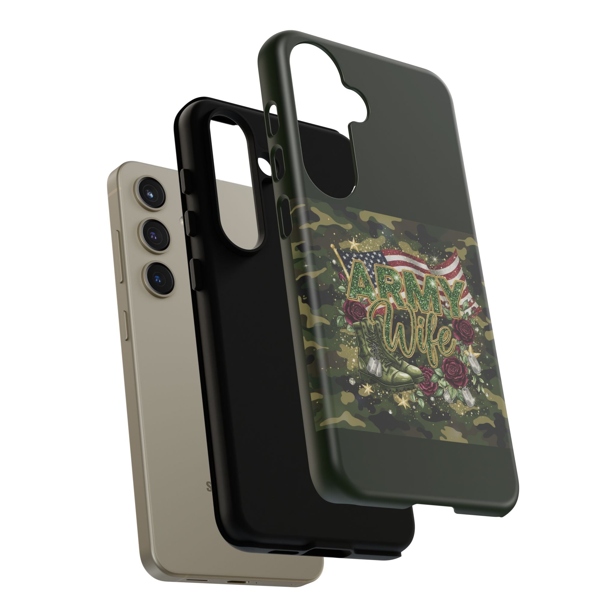 Army Wife Tough Phone Case — Camo Flag Design with Roses