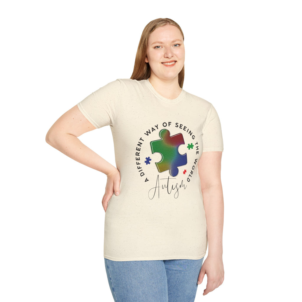 Autism Awareness T-Shirt – 'A Different Way of Seeing the World' Puzzle Heart Tee