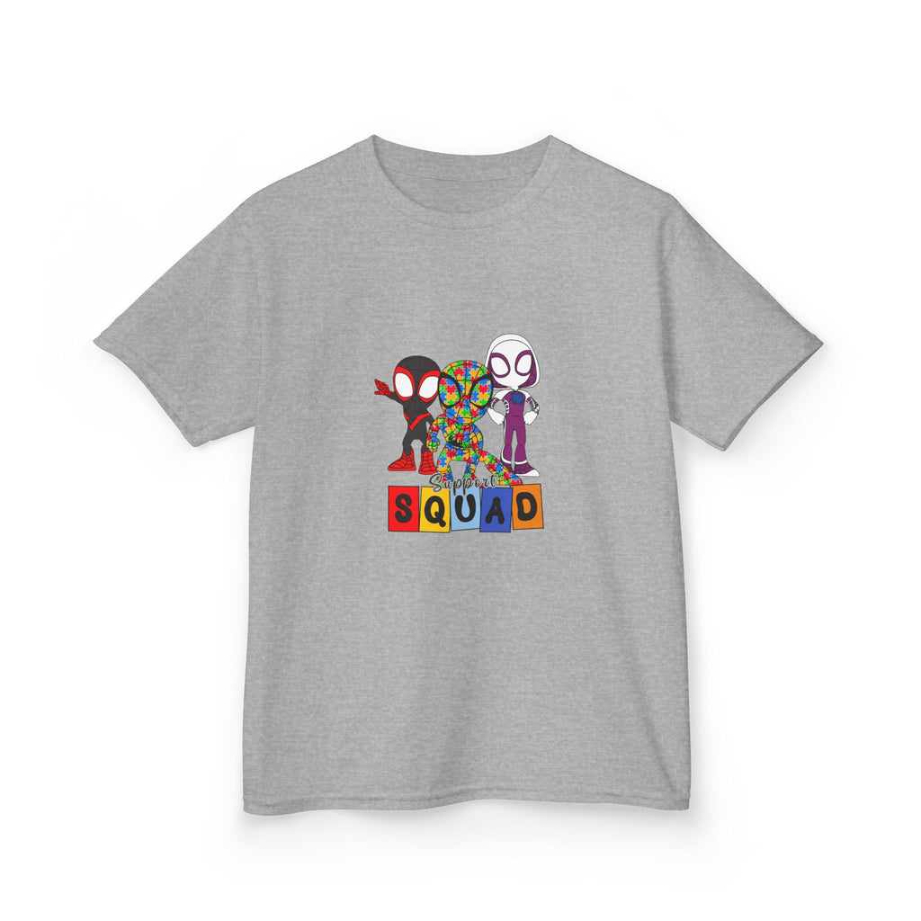 Kids T‑Shirt — 'SQUAD' Spider Heroes Block-Style Graphic
