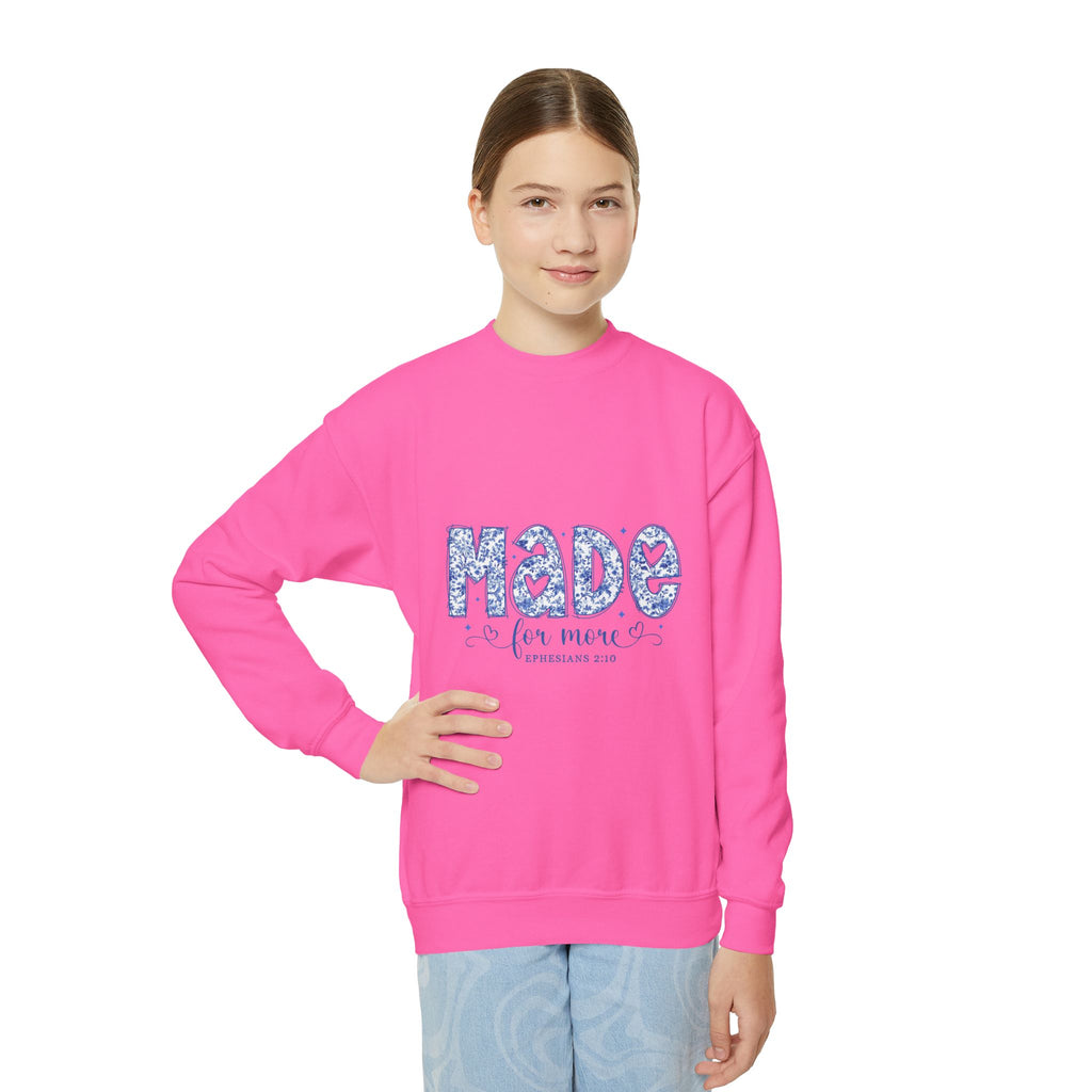 Youth Crewneck Sweatshirt — "Made for More" Floral Script Youth Sweatshirt