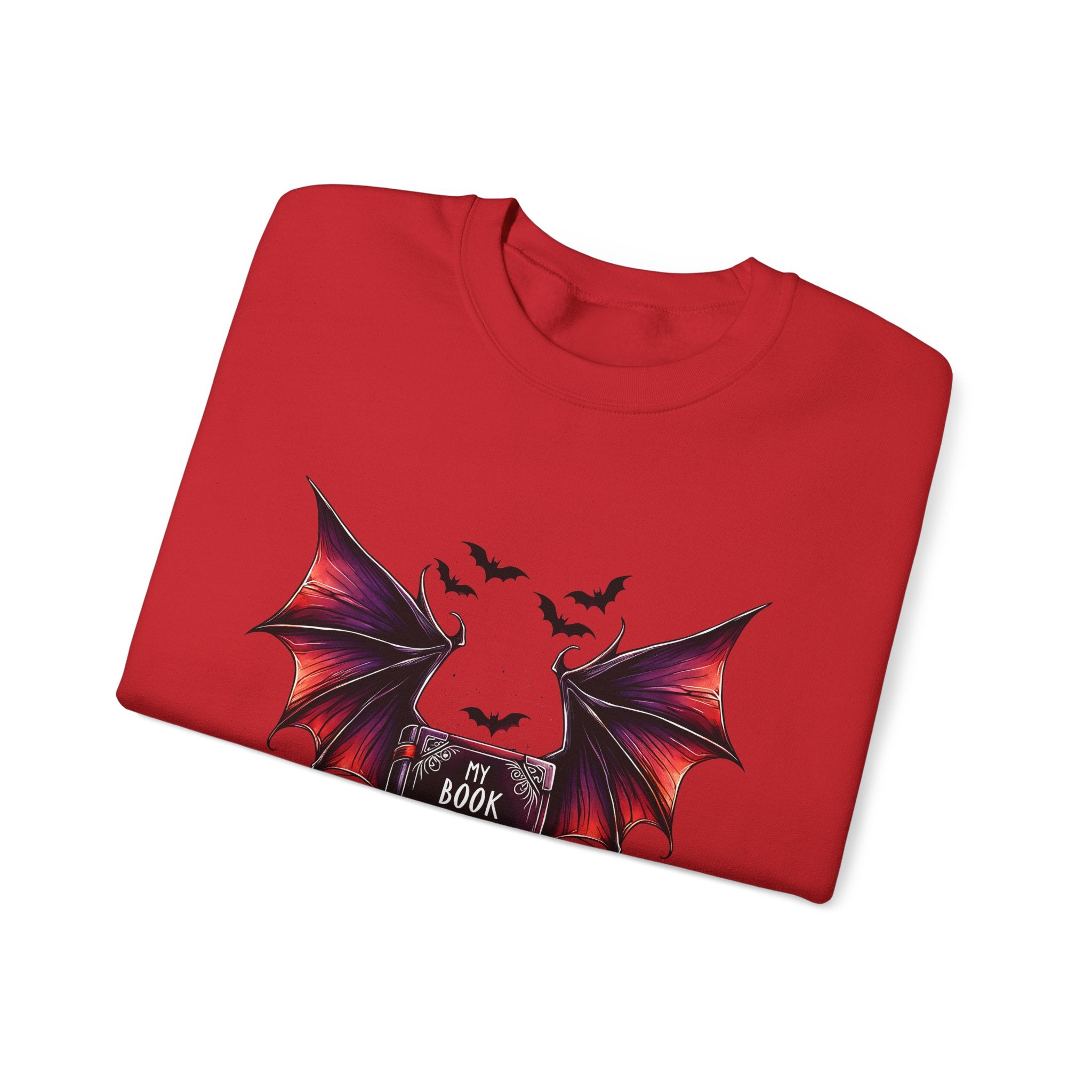 Bat Wings Book Lover Sweatshirt – "My Book Boyfriend Has Wings" Gothic Reading Crewneck