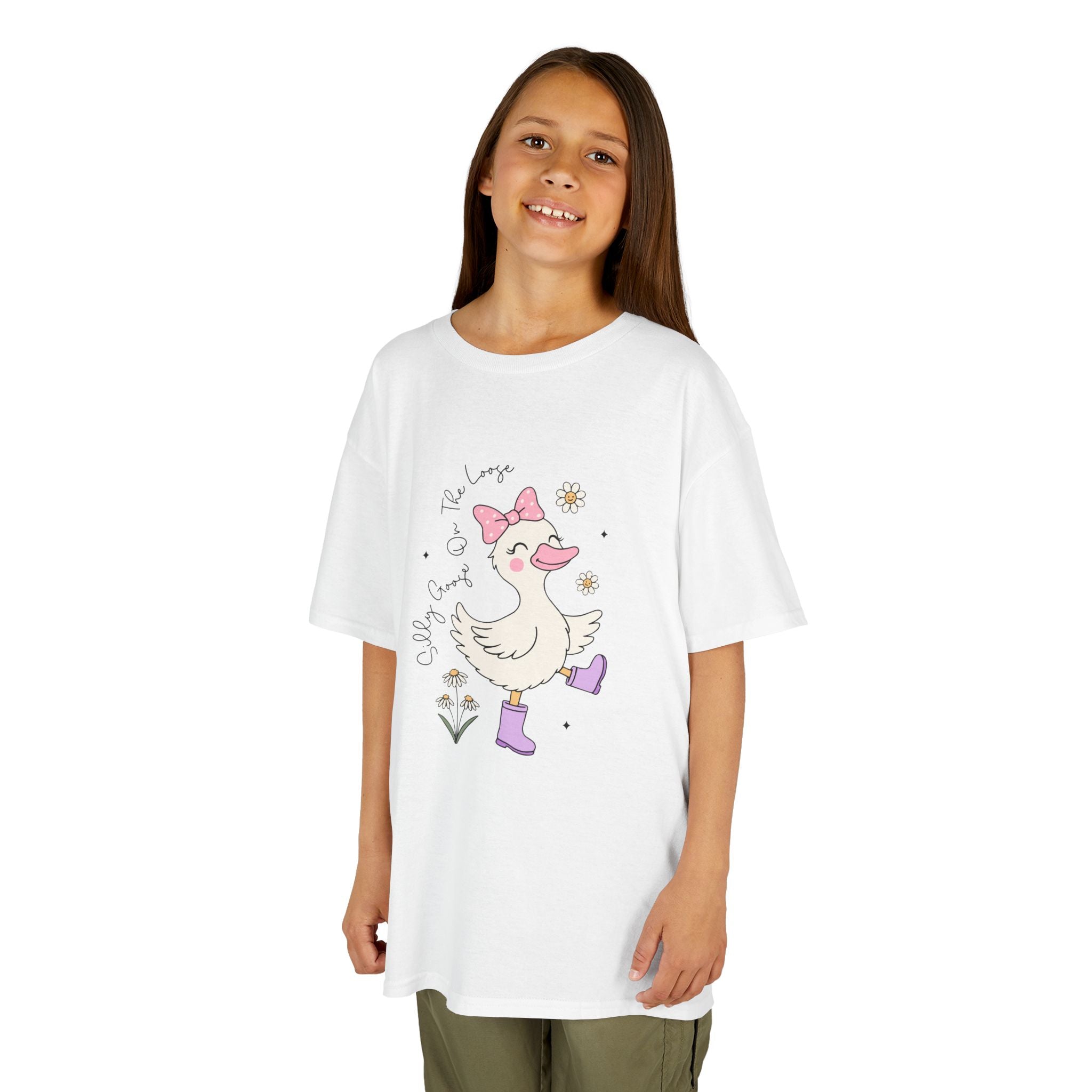 Kids Duck with Bow & Boots T-Shirt — Cute Dancing Duck Graphic Tee for Girls