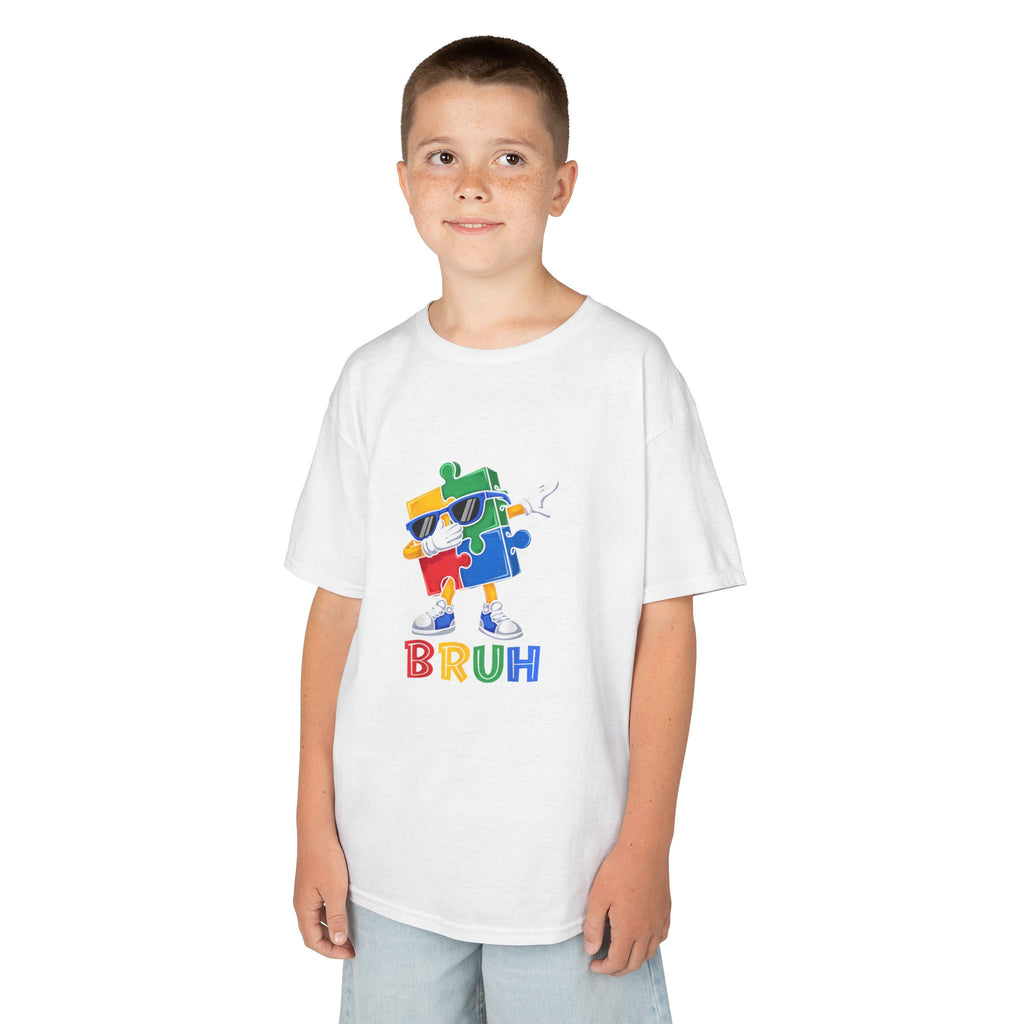 Kids 'BRUH' Colorful Puzzle Robot Tee - Fun Graphic Shirt for Boys & Girls