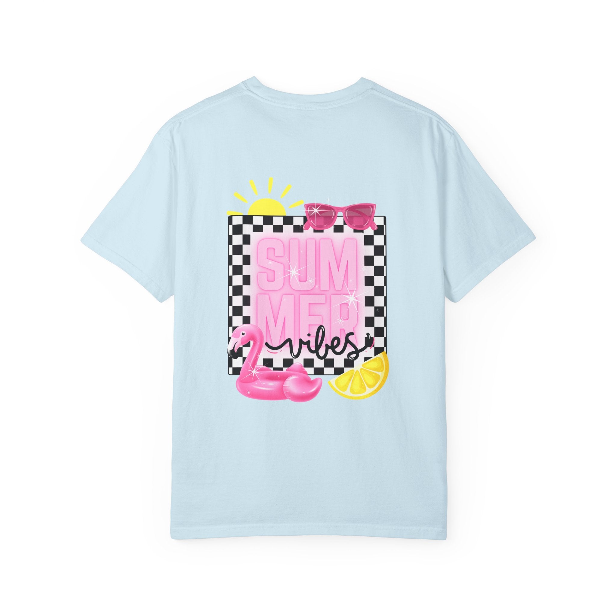 Summer Vibes T-Shirt — Pink Floatie & Checkered Graphic