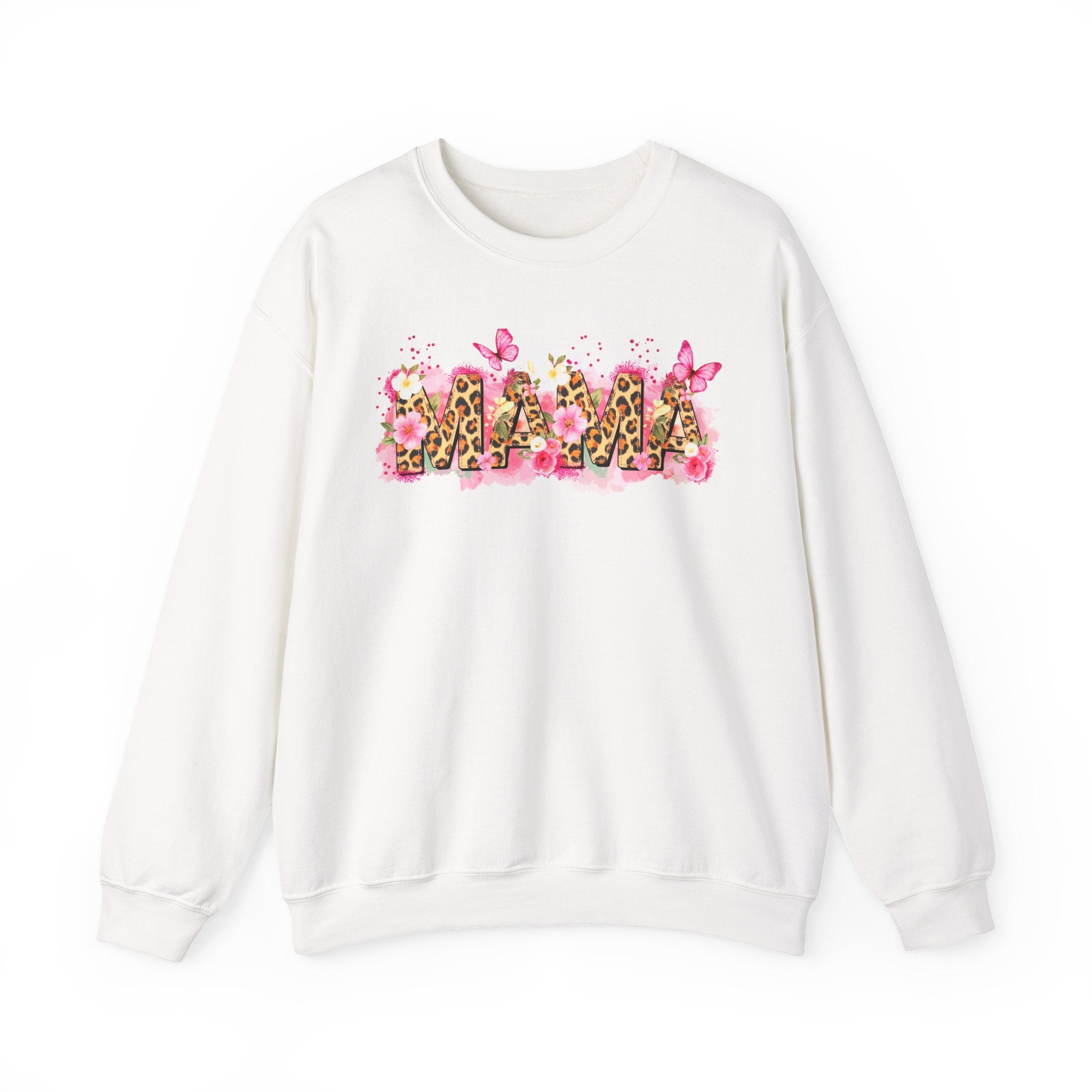 Mama Leopard Floral Crewneck Sweatshirt – Pink Butterflies