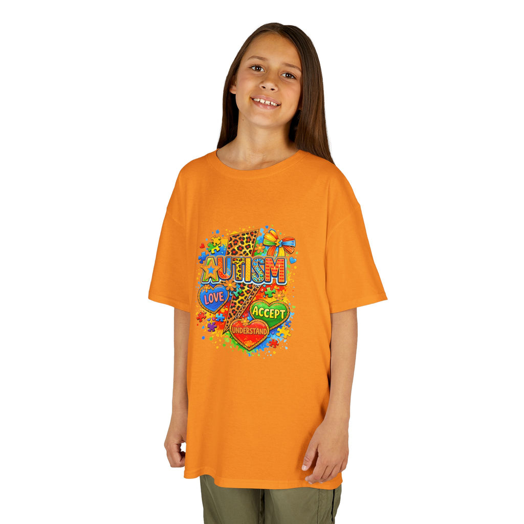 Kids Tee — Colorful Pride & Love Heart Graphic (Love, Accept, Understand)