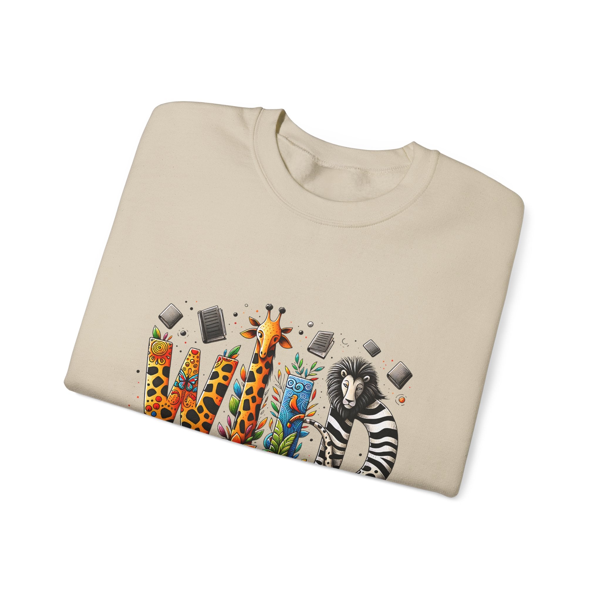 Sweatshirt — "Wild About Reading" Animal Letters Book Lover Crewneck