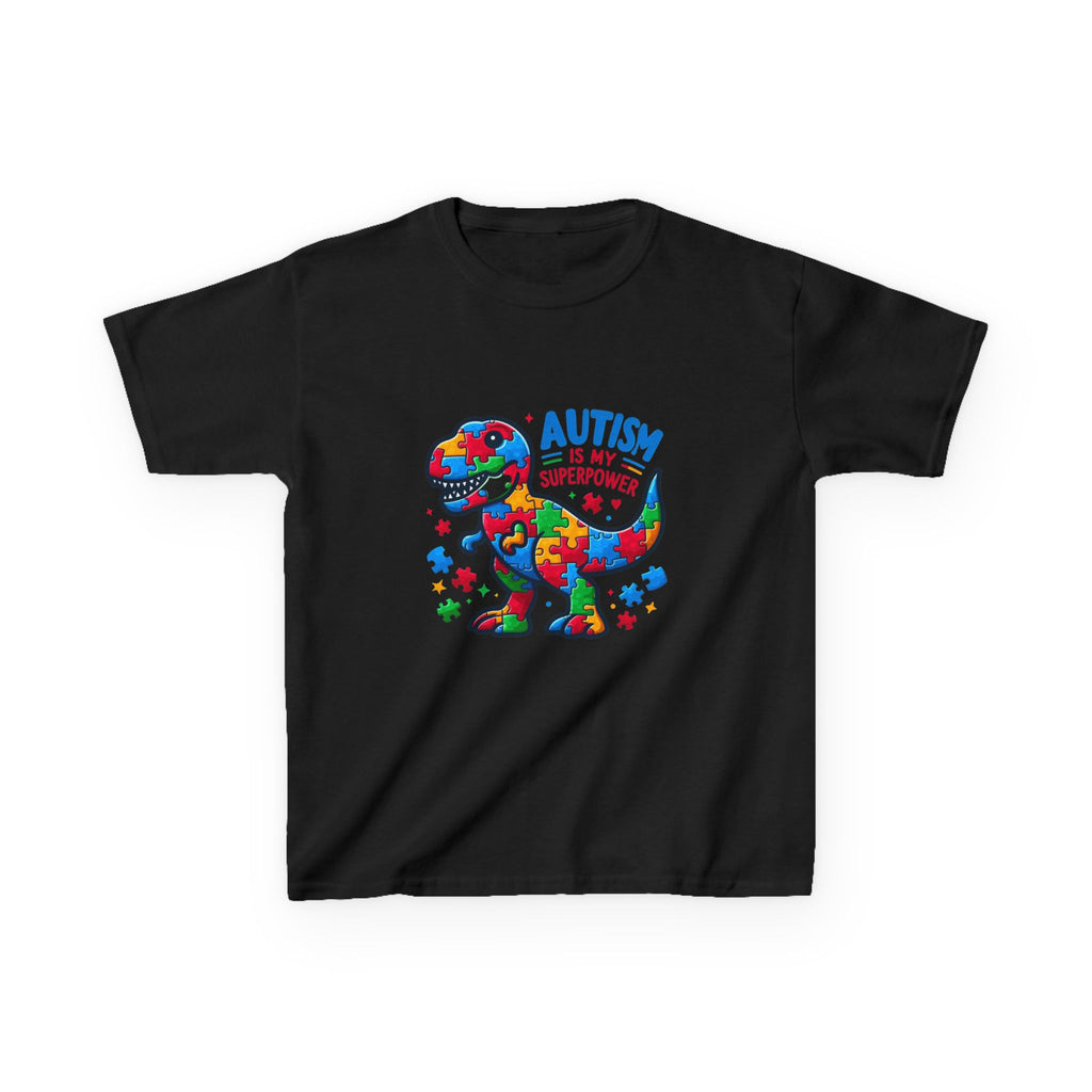 Kids T-Shirt — 'Autism is My Superpower' Puzzle Dinosaur Tee