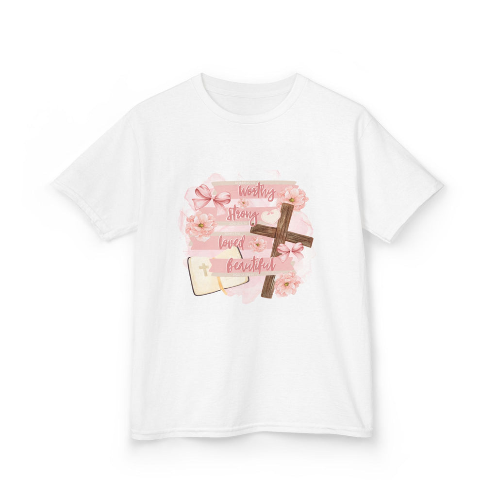 Kids T-Shirt — Pink Floral 'Daddy's Little Love' Cross Design