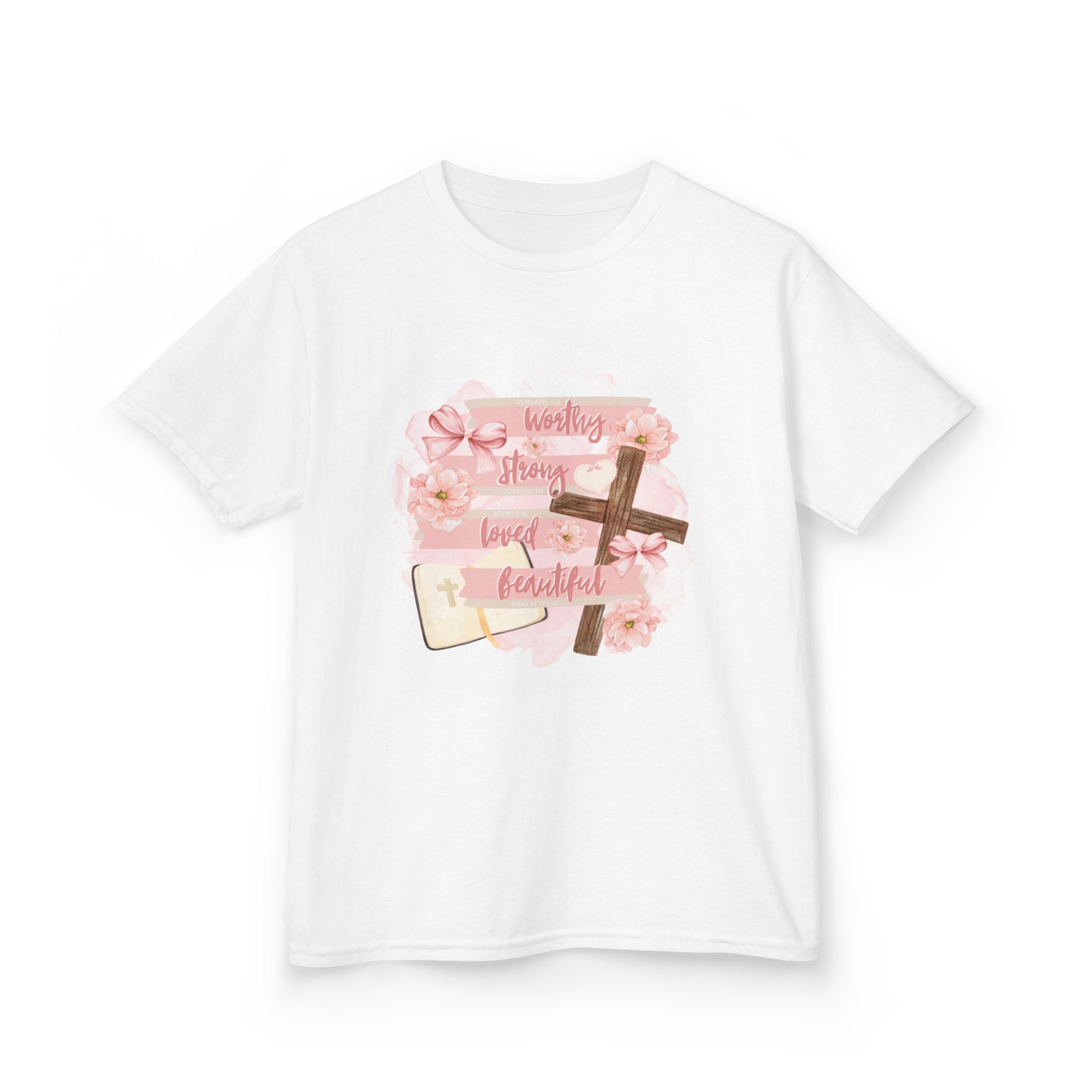 Kids T-Shirt — Pink Floral 'Daddy's Little Love' Cross Design