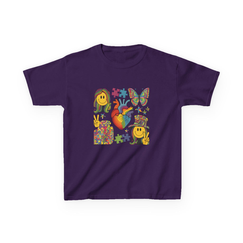 Kids Tee — Colorful Psychedelic Smiley & Puzzle Heart Graphic