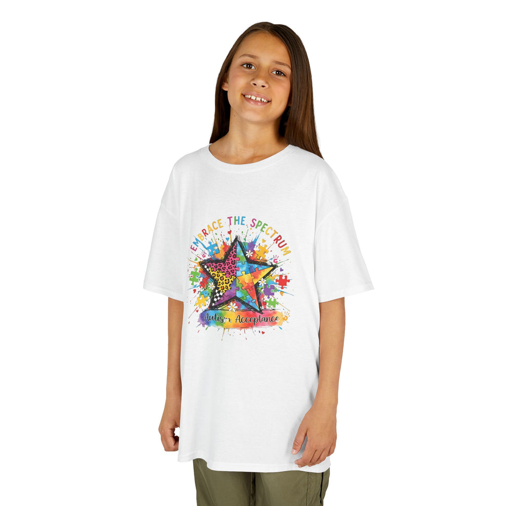 Kids Tee — "Shine Bright: Embrace the Spectrum" Rainbow Star Autism Awareness Shirt