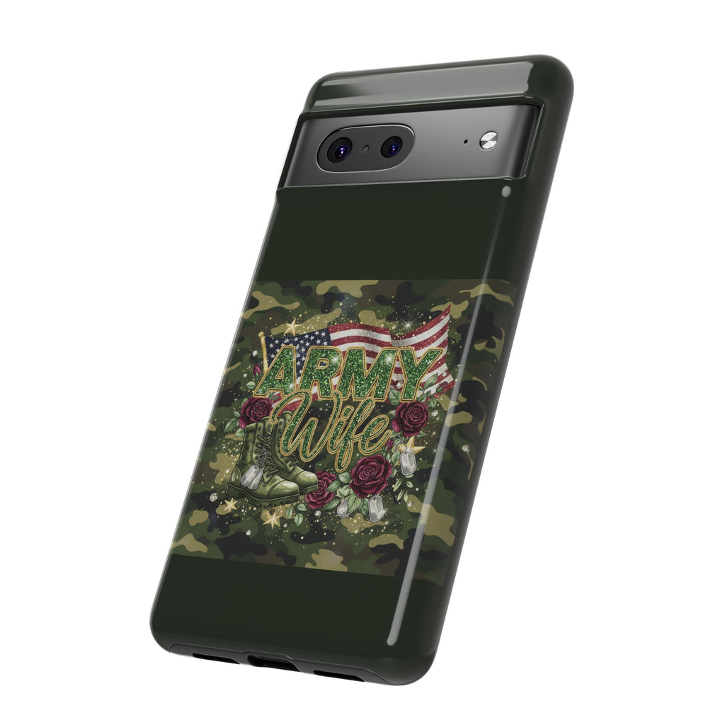 Army Wife Tough Phone Case — Camo Flag Design with Roses