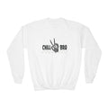Youth Crewneck Sweatshirt — "Chill Bro" Skeleton Hand Graphic