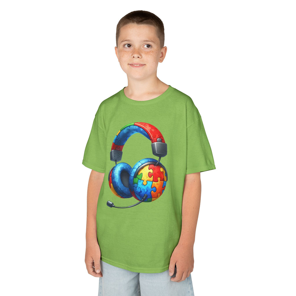 Kids Headset T‑Shirt with Puzzle Autism Awareness Design