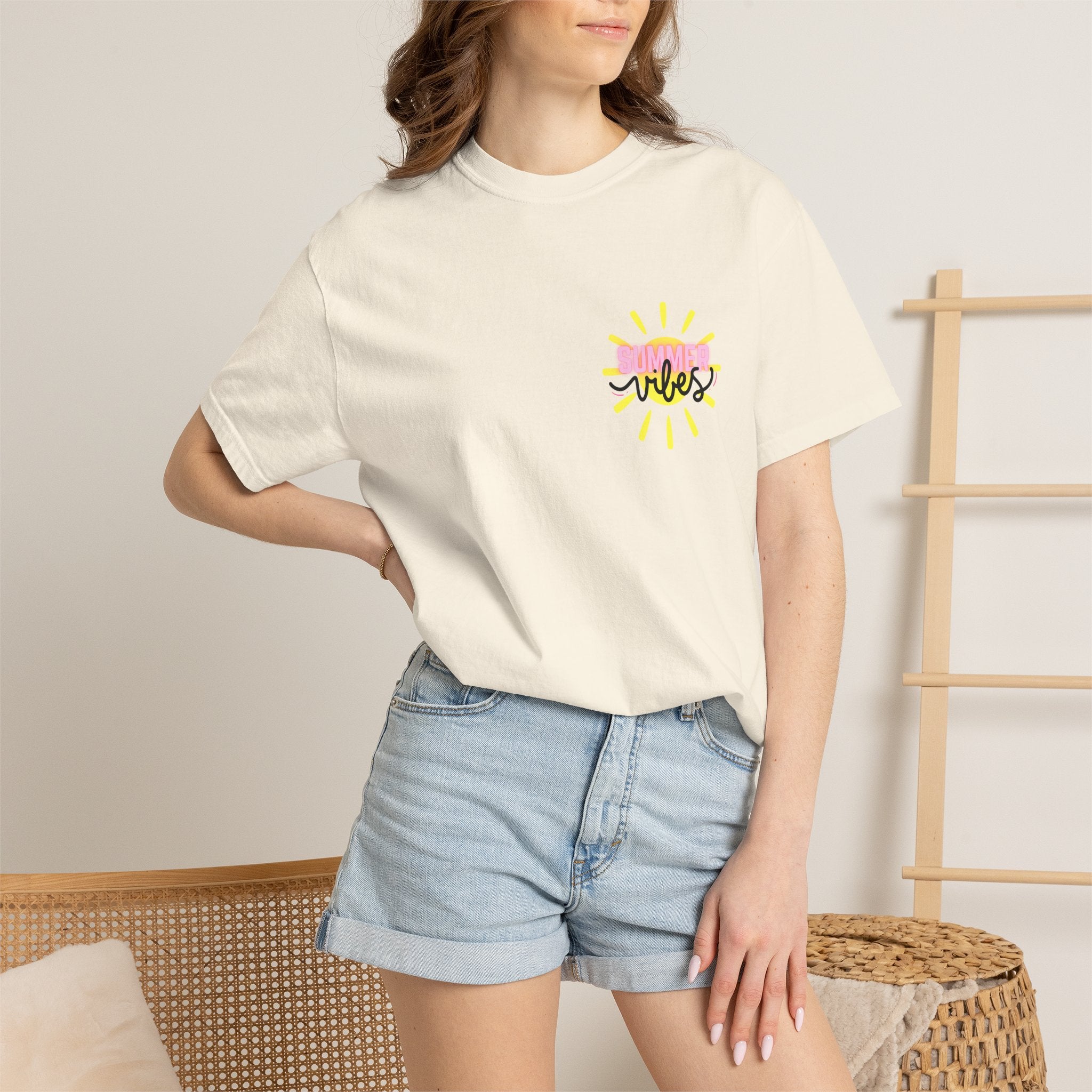Summer Vibes T-Shirt — Pink Floatie & Checkered Graphic