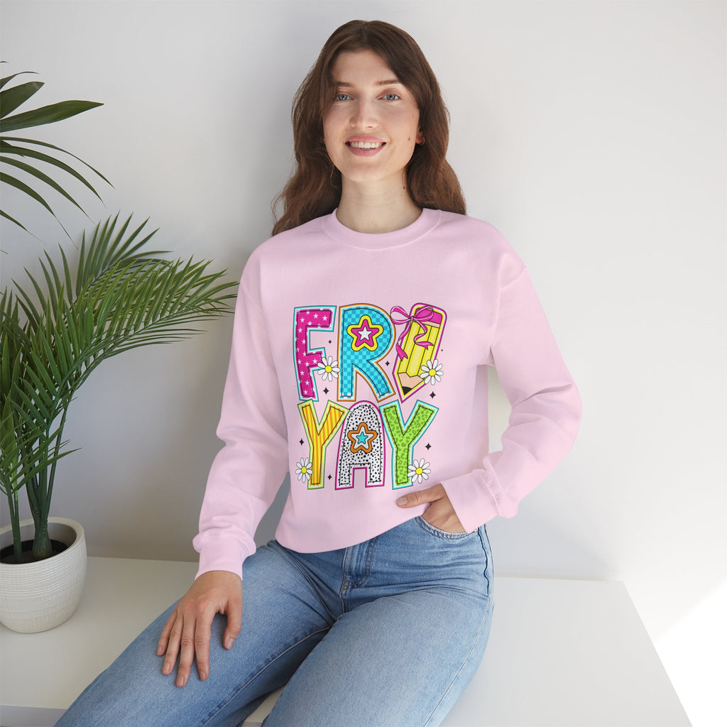 Fro-Yay Crewneck Sweatshirt — Colorful Retro Cartoon Graphic