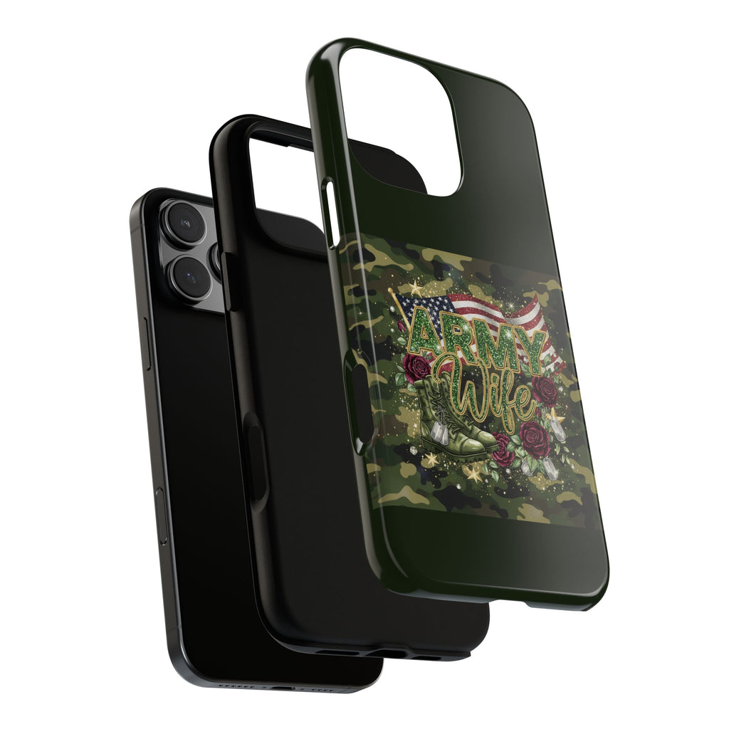 Army Wife Tough Phone Case — Camo Flag Design with Roses