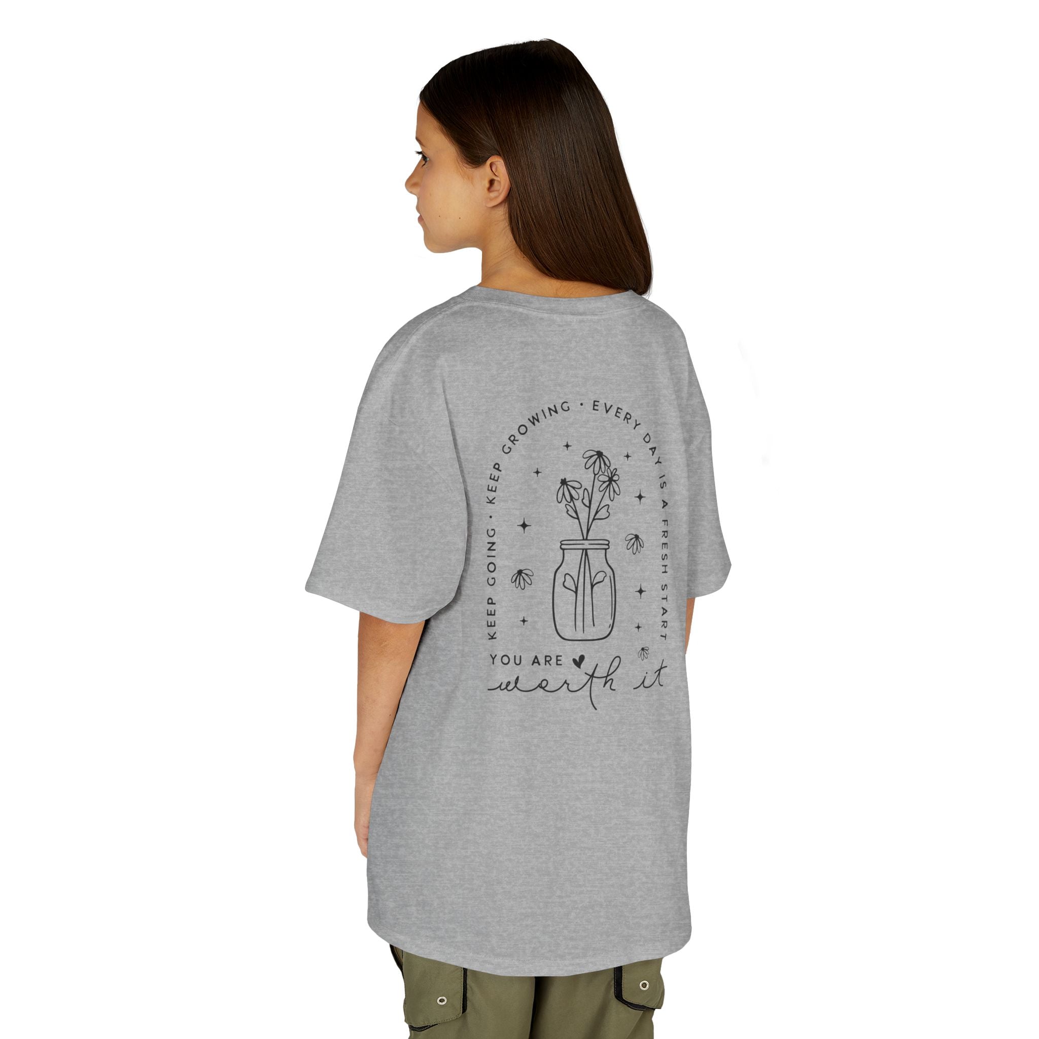 Kids Tee — “You Are Worth It” Minimal Floral Comfort Shirt
