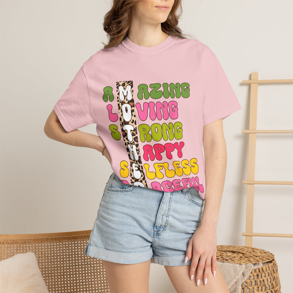 Mother Acrostic Graphic T-Shirt — Retro Bubble Letters & Leopard Accent
