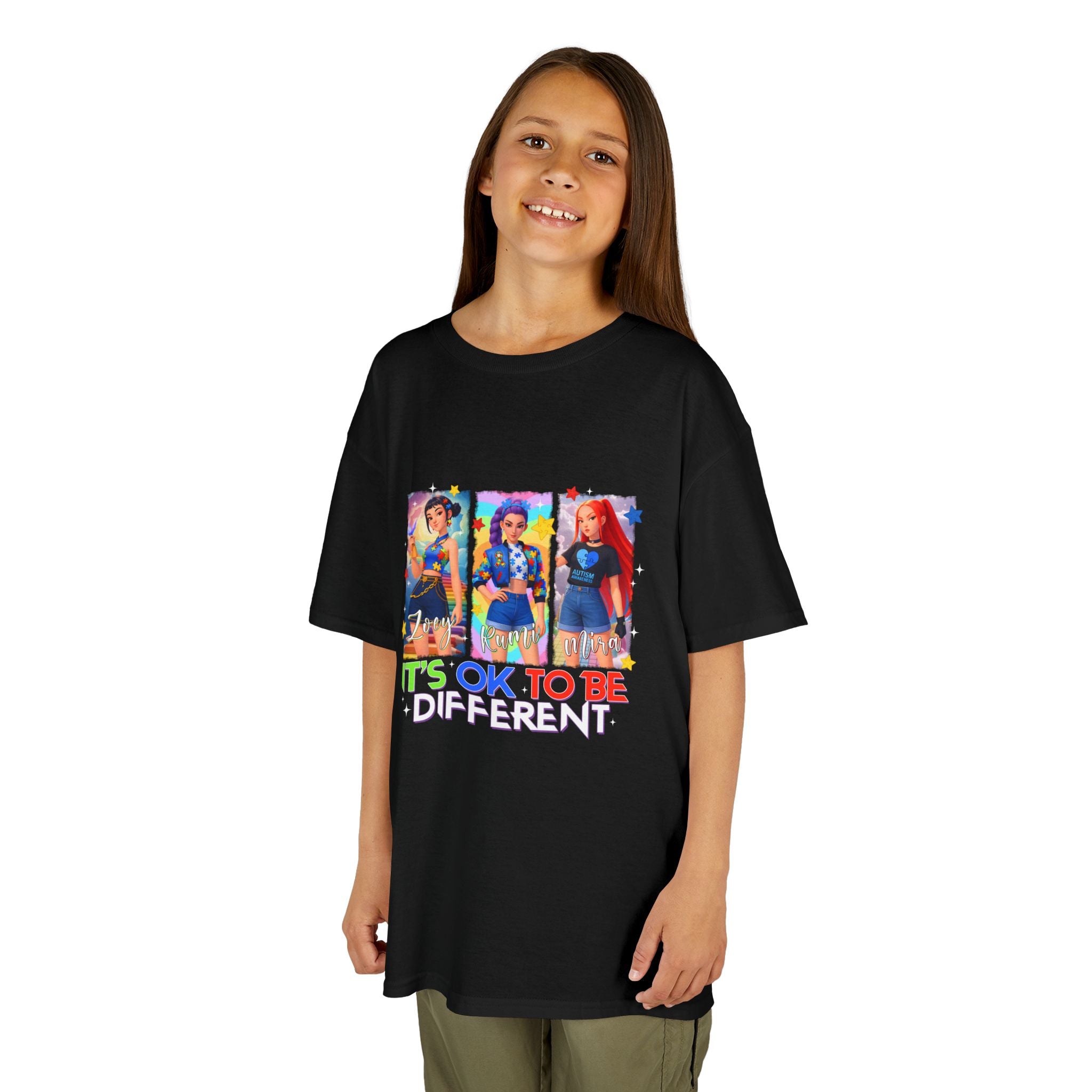 Kids Tee — "It's OK to Be Different" Colorful Pride Graphic