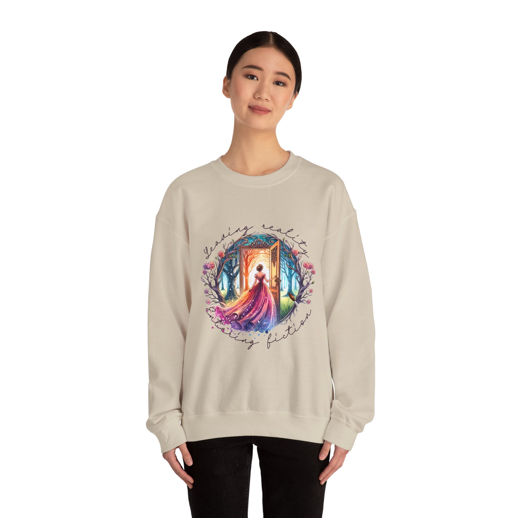 Crewneck Sweatshirt — 'Leaving Yesterday, Wearing Tomorrow' Fantasy Woman Art