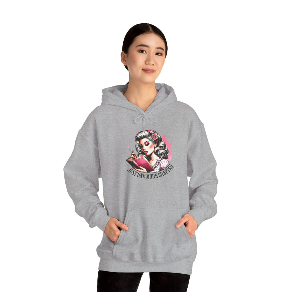 Hoodie — Retro Pin-Up Reader “Just One More Chapter” Cozy Book Lover Sweatshirt