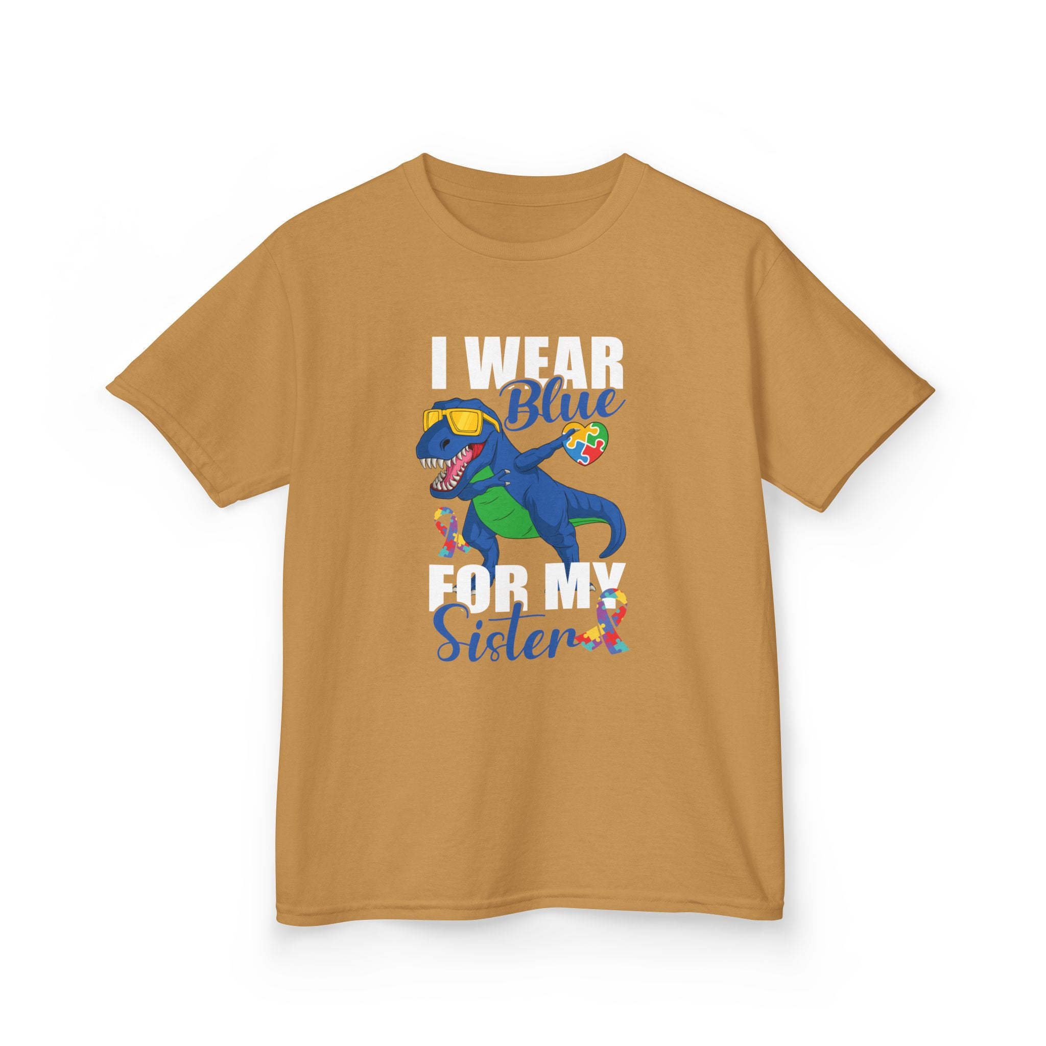 Kids T‑Shirt — "Blue Sister" Rainbow Autism Awareness Dino Tee