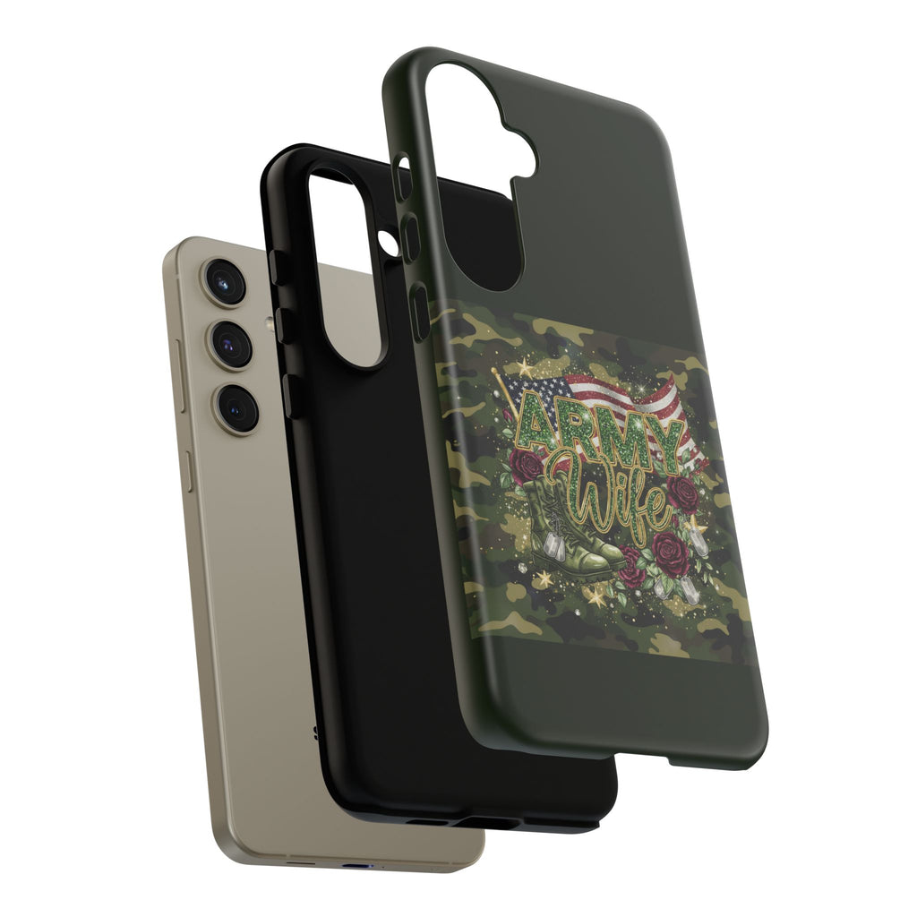 Army Wife Tough Phone Case — Camo Flag Design with Roses