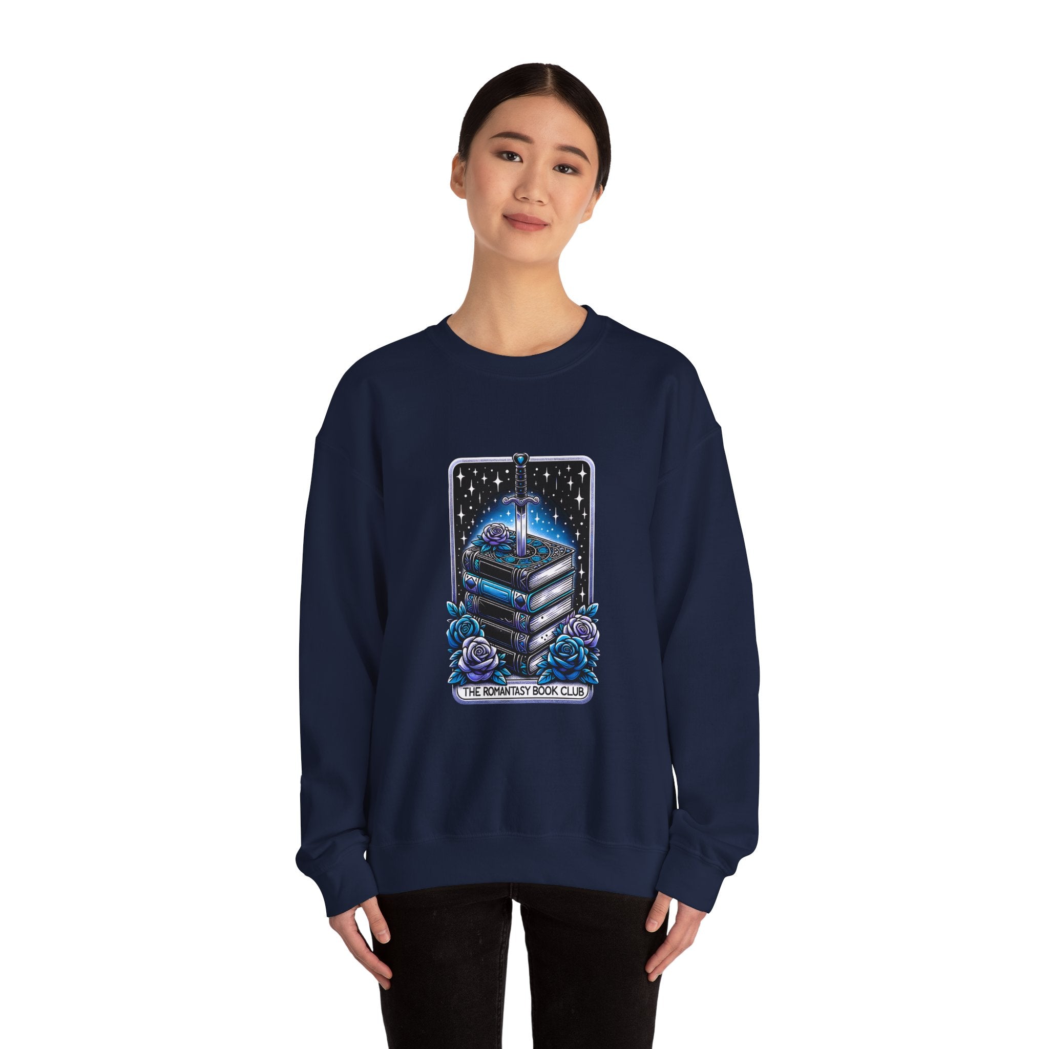 Crewneck Sweatshirt — "The Forlorn Book Club" Gothic Stack of Books Design