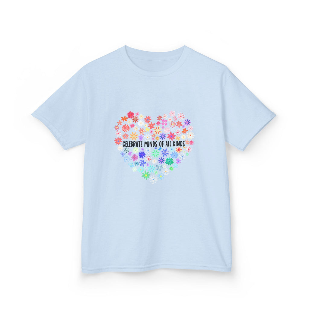 Kids T-Shirt — "Celebrate Minds of All Kinds" Rainbow Flower Heart