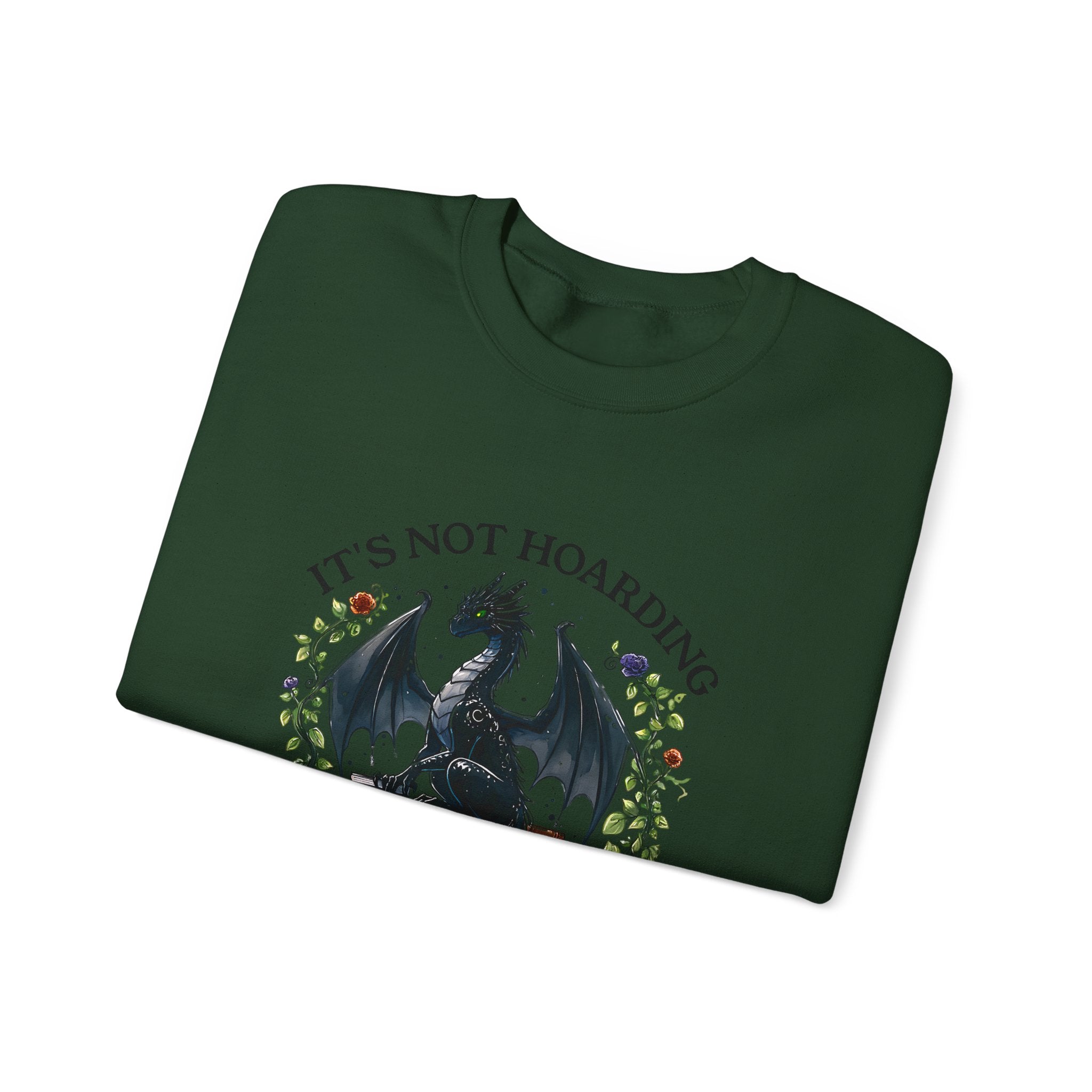 Book Dragon Crewneck Sweatshirt — "It's Not Hoarding If It's Books" Cozy Reader Pullover