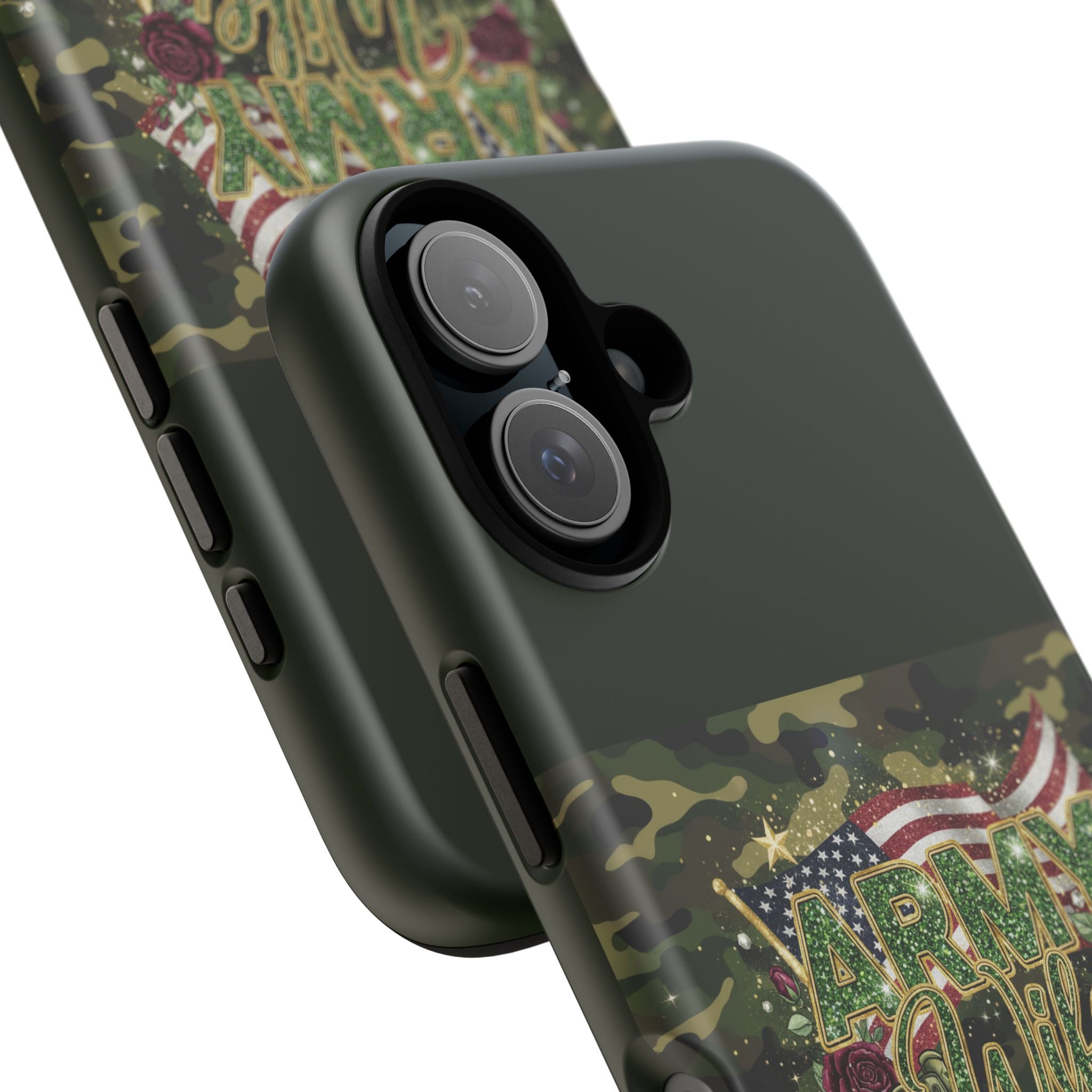 Army Wife Tough Phone Case — Camo Flag Design with Roses