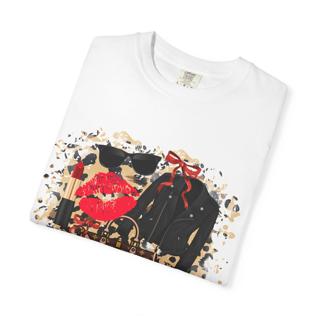 Graphic Fashion Tee — Luxury Handbag & Lips Collage