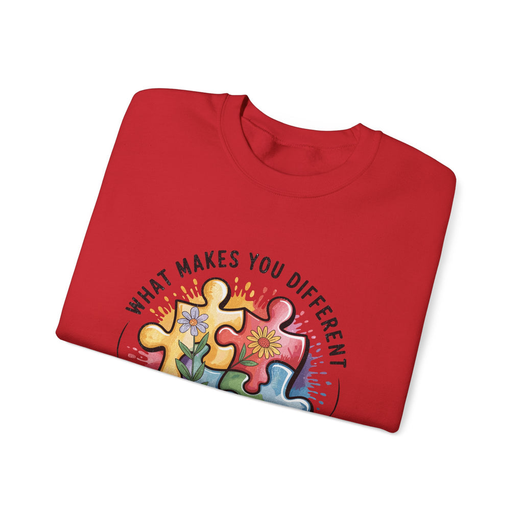 Autism Awareness Crewneck Sweatshirt — “What Makes You Different Is What Makes You Beautiful”