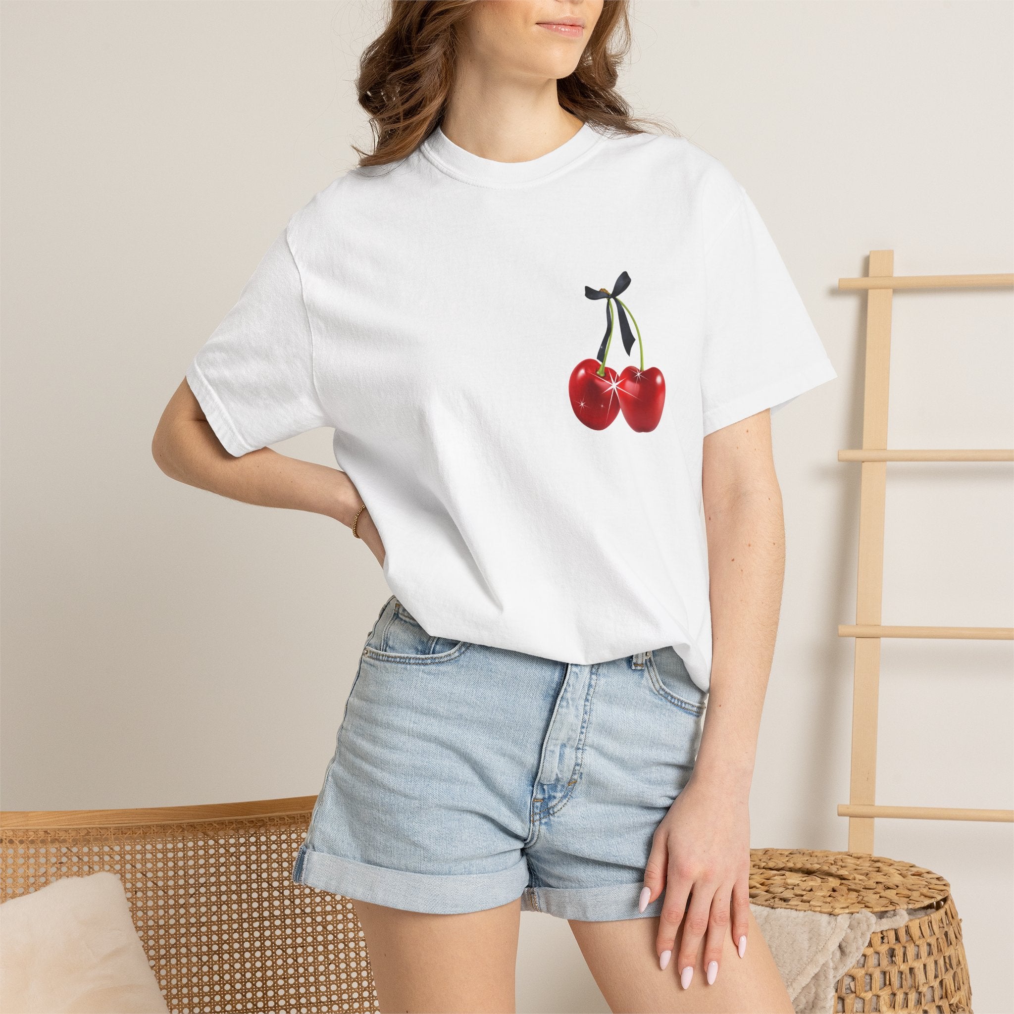 Cherry Graphic T-Shirt — Retro "Good Vibes" Back Print