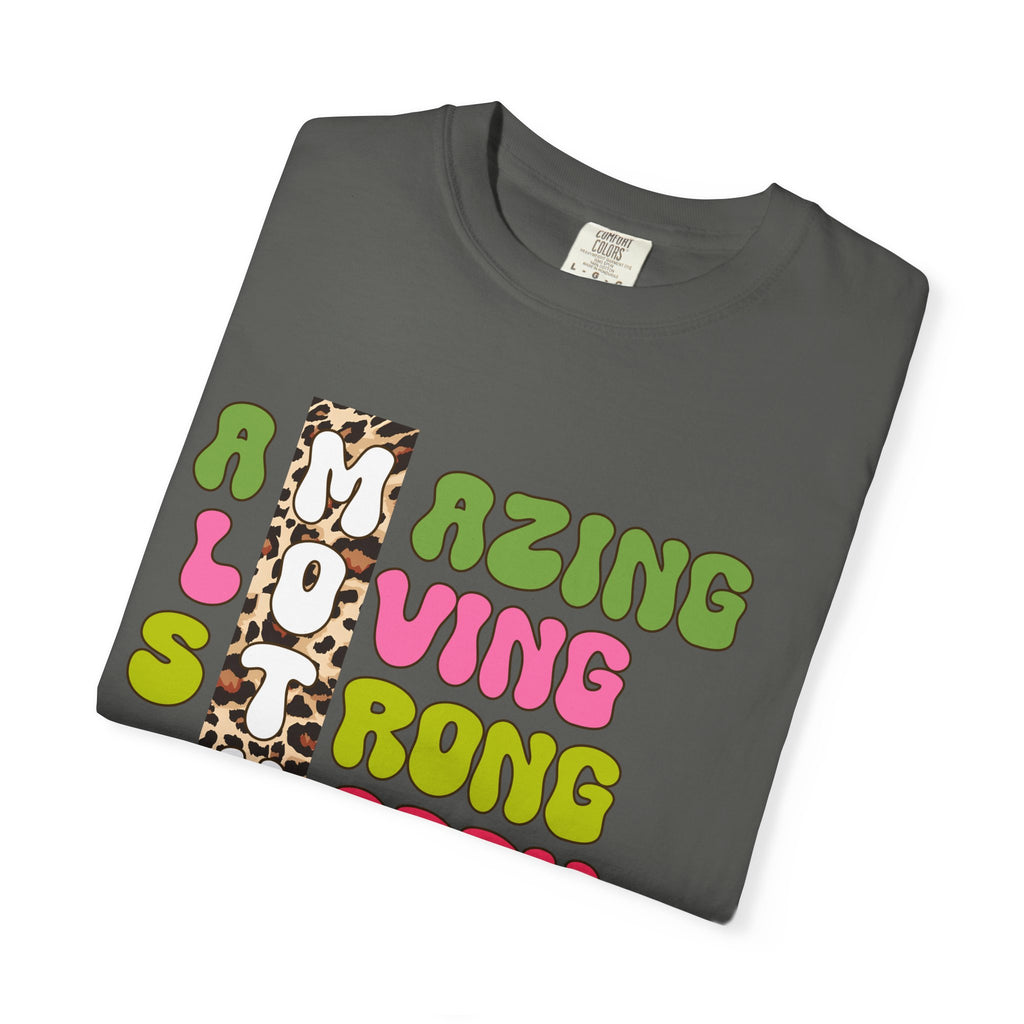Mother Acrostic Graphic T-Shirt — Retro Bubble Letters & Leopard Accent