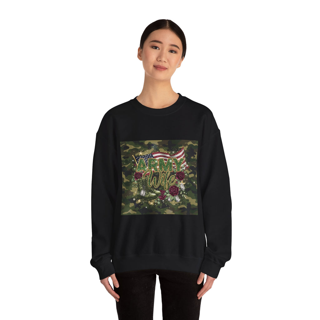 Army Wife Camo Sweatshirt - American Flag Floral Military Crewneck