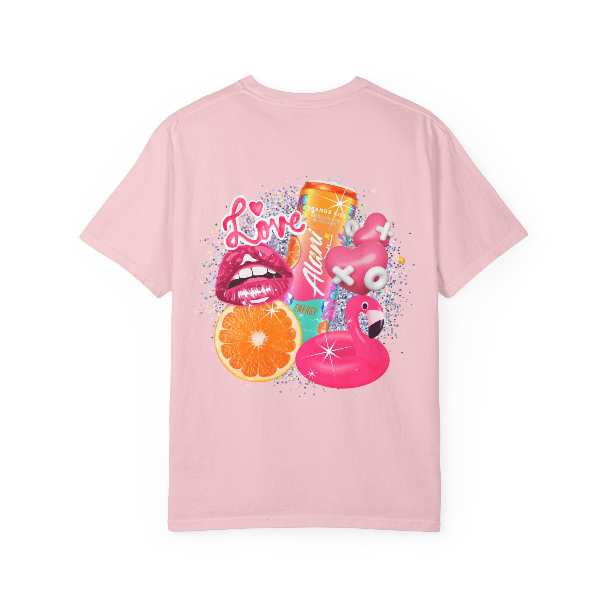 Alani Nu Beach Pop Graphic T-Shirt — Pink Flamingo, Citrus & Soda Can Design