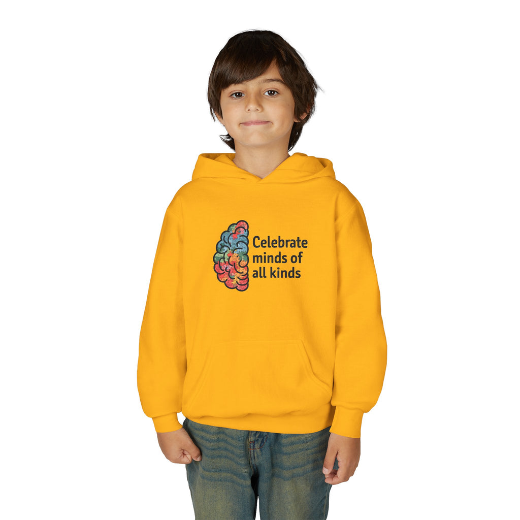 Youth Hoodie — "Celebrate Minds of All Kinds" Colorful Brain Awareness Pullover
