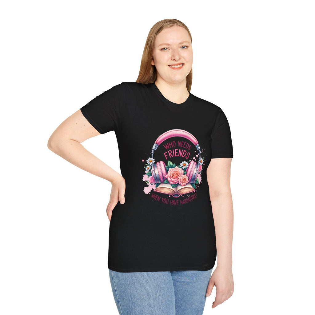 Headphones & Roses T‑Shirt — "Who Needs Friends When You Have Headphones" Graphic Tee