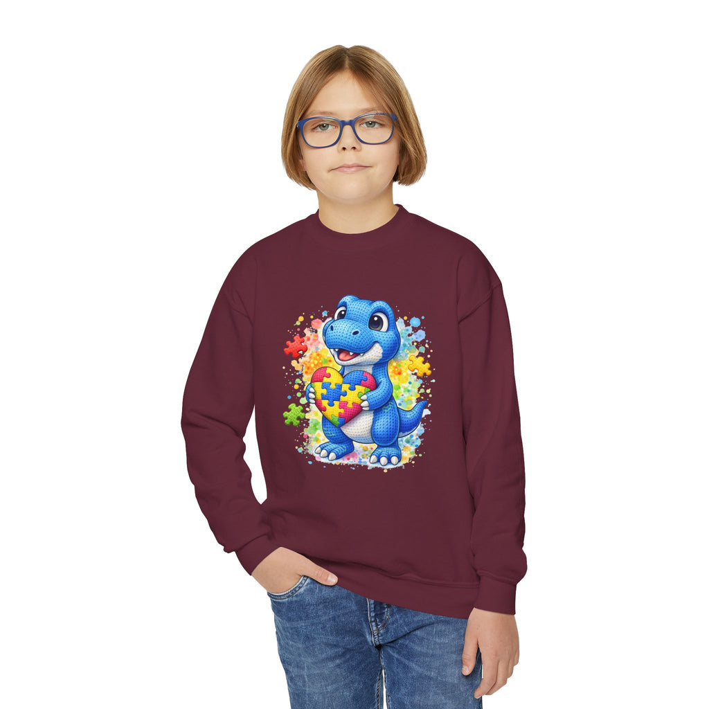 Kids Autism Awareness Dinosaur Crewneck Sweatshirt