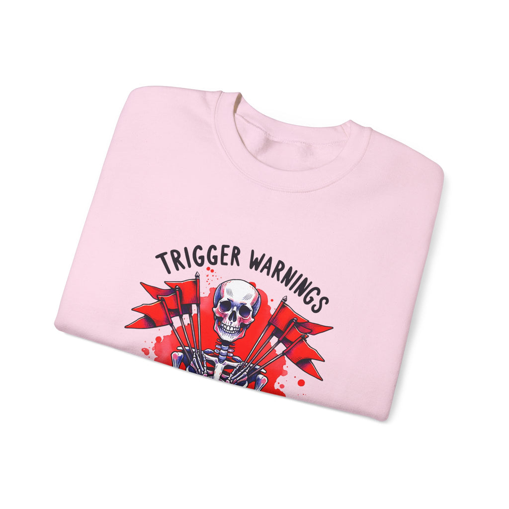 Skeleton Graphic Sweatshirt — "Trigger Warnings Welcome" Gothic Crewneck