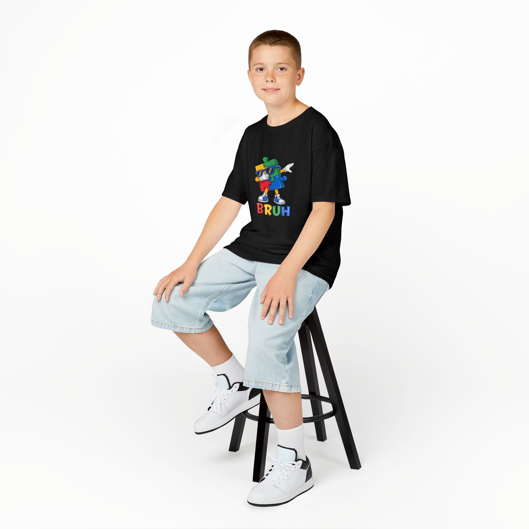 Kids 'BRUH' Colorful Puzzle Robot Tee - Fun Graphic Shirt for Boys & Girls